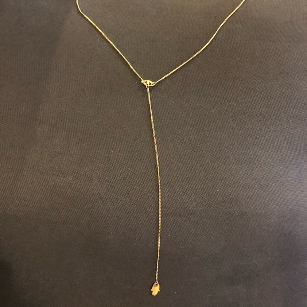 Evil eye/hamsa gold lariat necklace